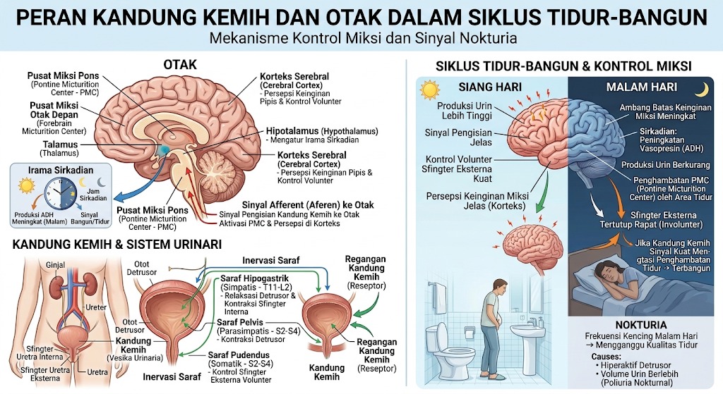 Anatomi Peran Kandung Kemih dan Otak dalam Siklus Tidur-Bangun / AI Generate