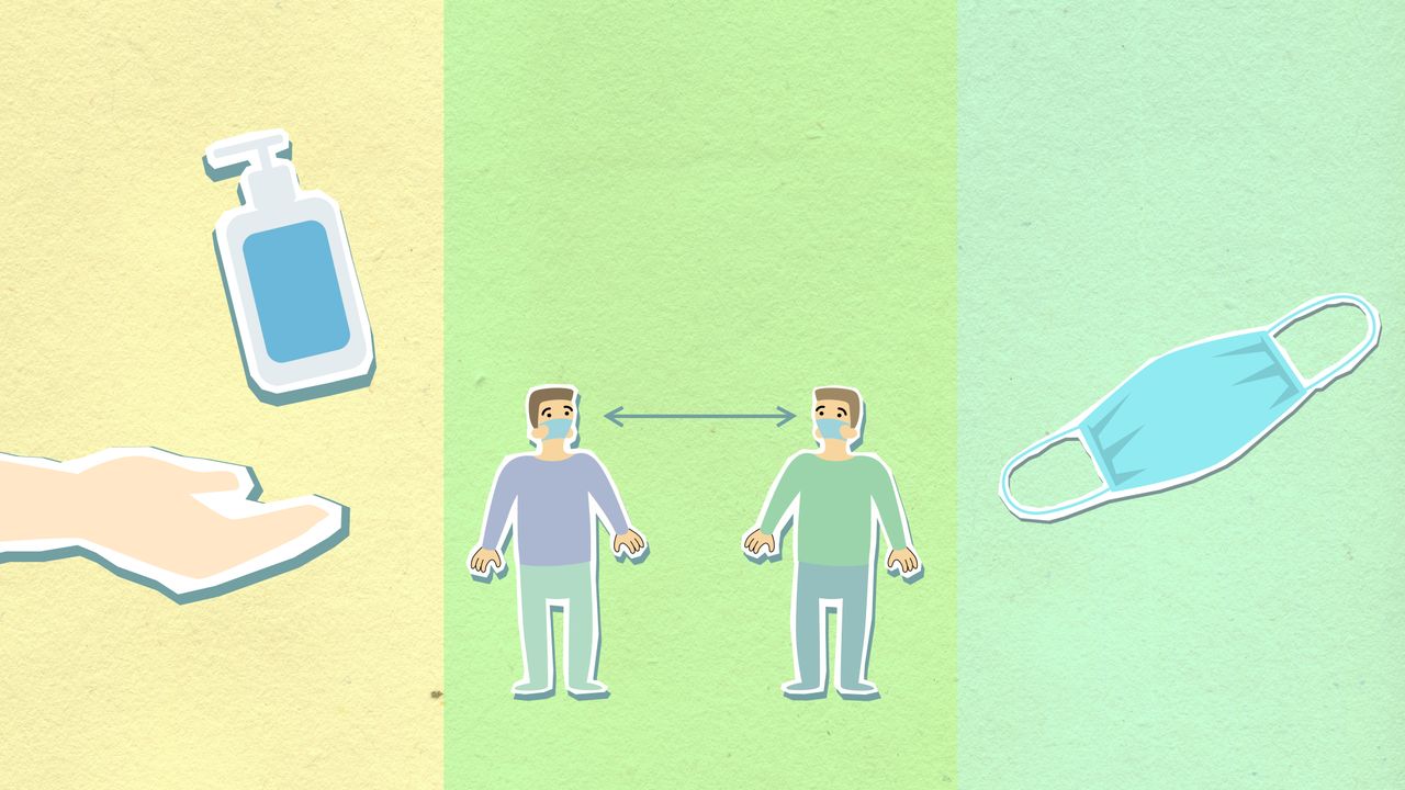 Ilustrasi berwarna yang menunjukkan kebersihan dan jarak sosial untuk mencegah penyebaran virus / pexels-gabby-k